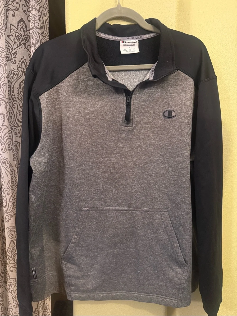 Champion Men's Gray and Black Quarter-Zip Sweatshirt